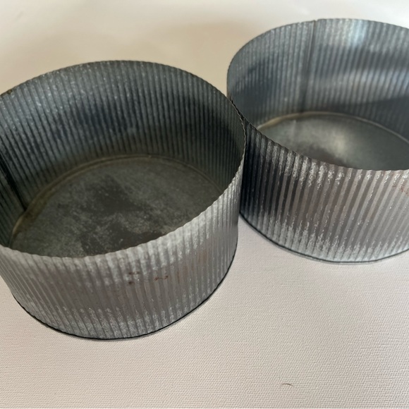 Two Ribbed Metal Round Bowl Containers - Picture 7 of 12